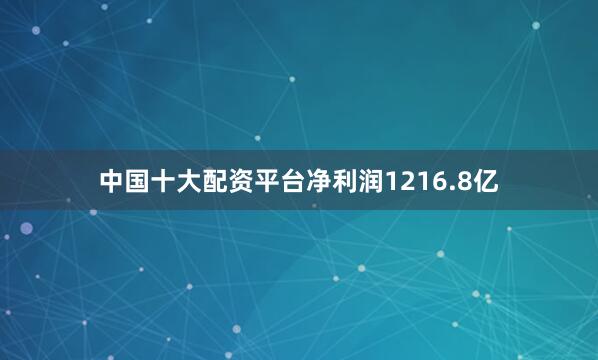 中国十大配资平台净利润1216.8亿